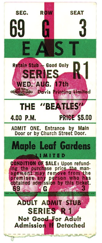 - 1966 Beatles Toronto Maple Garden Full Unused Ticket
