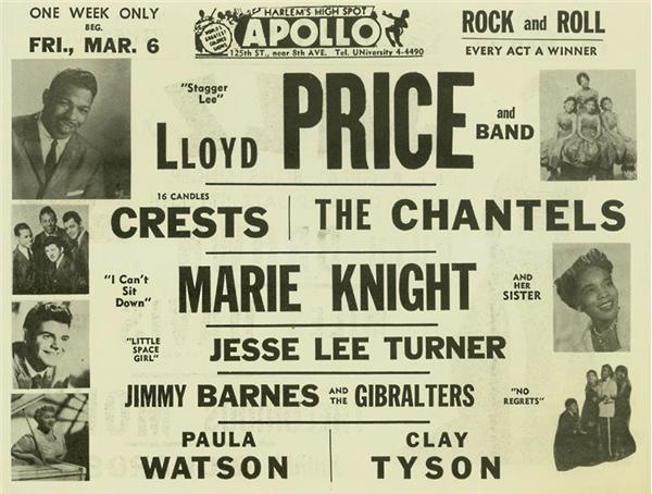 - 1959 Apollo Handbill with Lloyd Price, Miles Davis, Ruth Brown & Other s