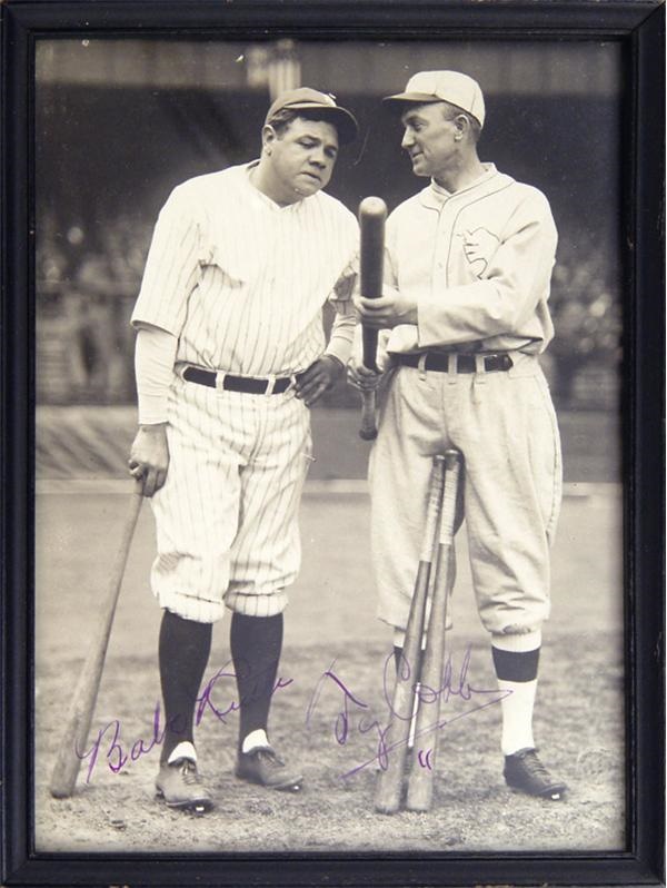 Baseball Autographs - Babe Ruth & Ty Cobb Signed Photo (6x8”)
