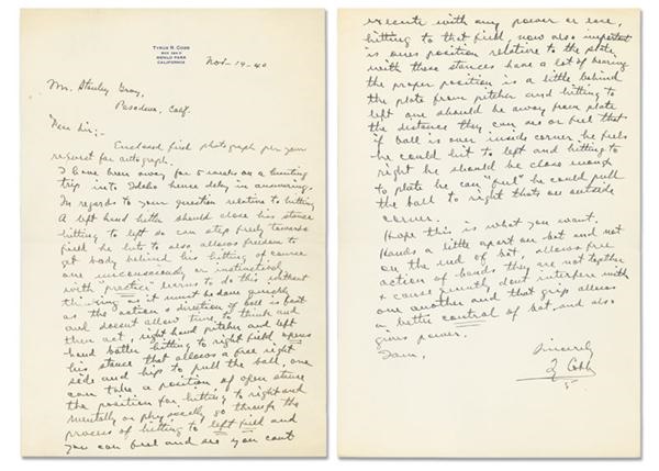 - 1940 Ty Cobb “How To Hit” Handwritten Letter (ALS)