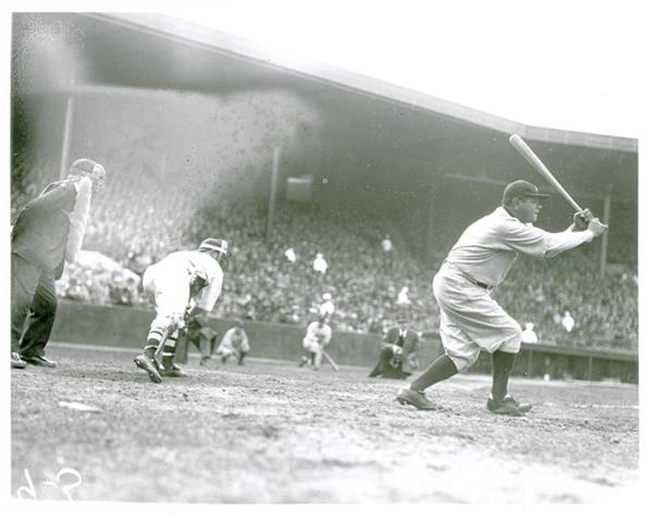 - 1927 Babe Ruth Swinging at Fenway Glass Plate