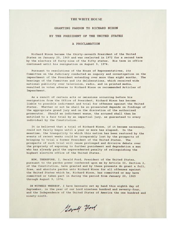 - Gerald Ford Signed Richard Nixon Pardon (8.5x11")