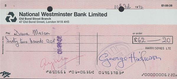 - George Harrison Signed Check (8x3.5”)