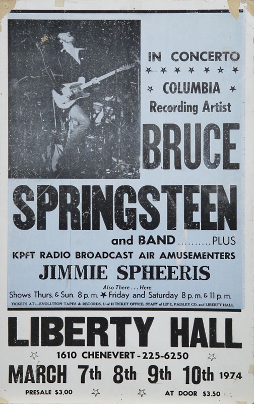 - 1974 Bruce Springsteen Houston Liberty Hall Poster (14x22")
