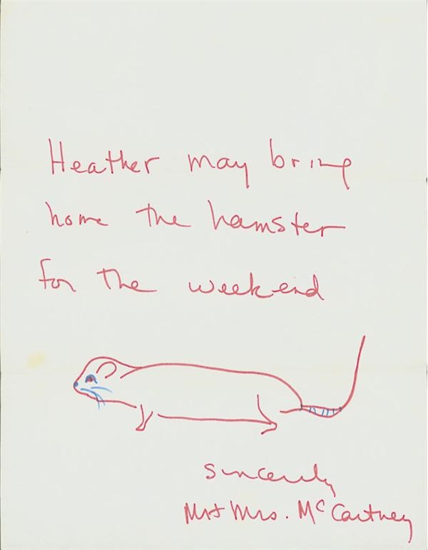 - Linda McCartney Handwritten Letter with Drawing (7x9")