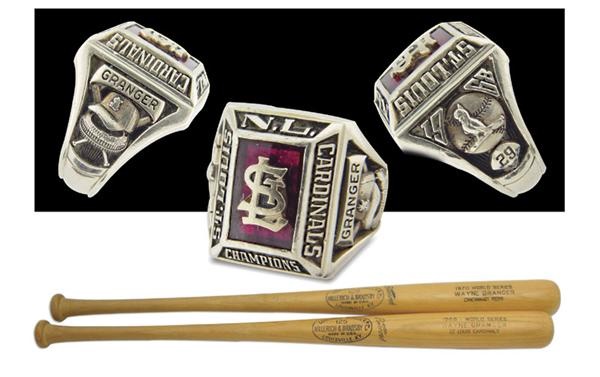 Wayne Granger World Series Bats (2) & 1968 Championship Ring