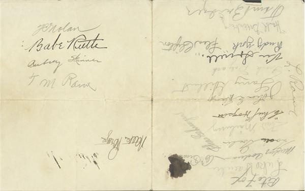- Babe Ruth and Others Signed Hotel Stationary (10x6.5")