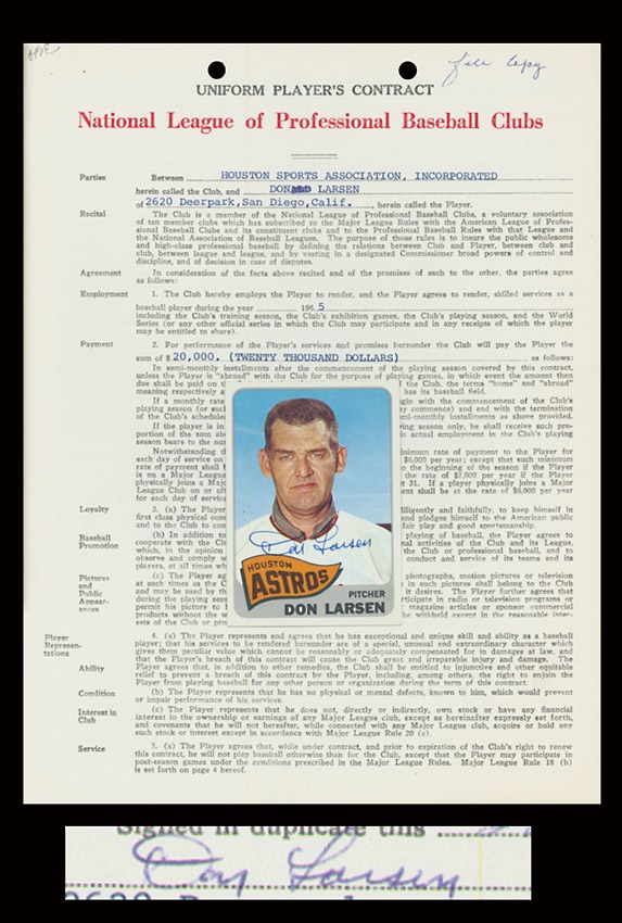 - 1965 Don Larsen Players Contract