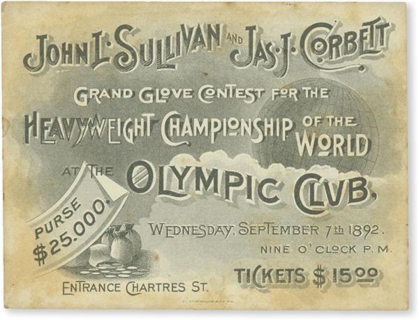- September 7, 1892 John L. Sullivan vs. Jas J. Corbett Full Ticket (4.25x3.25")