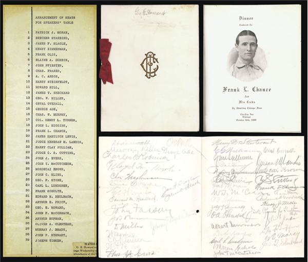 - 1908 Multi Signed Frank Chance Banquet Program w/ Tinker, Chance & Johnny "Merkle" Evers