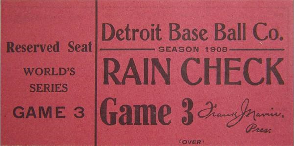 - 1908 Full World Series Ticket at Detroit