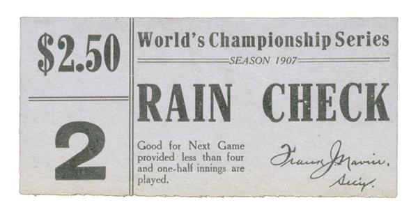 - 1907 World Series Full Ticket at Detroit