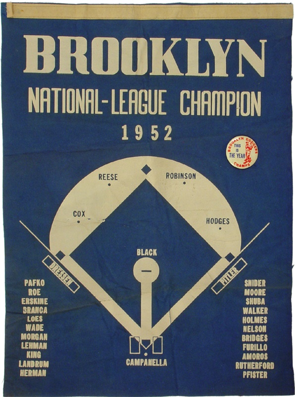 Dodgers - (2) 1952-53 Brooklyn Dodgers NL Pennants with Pin