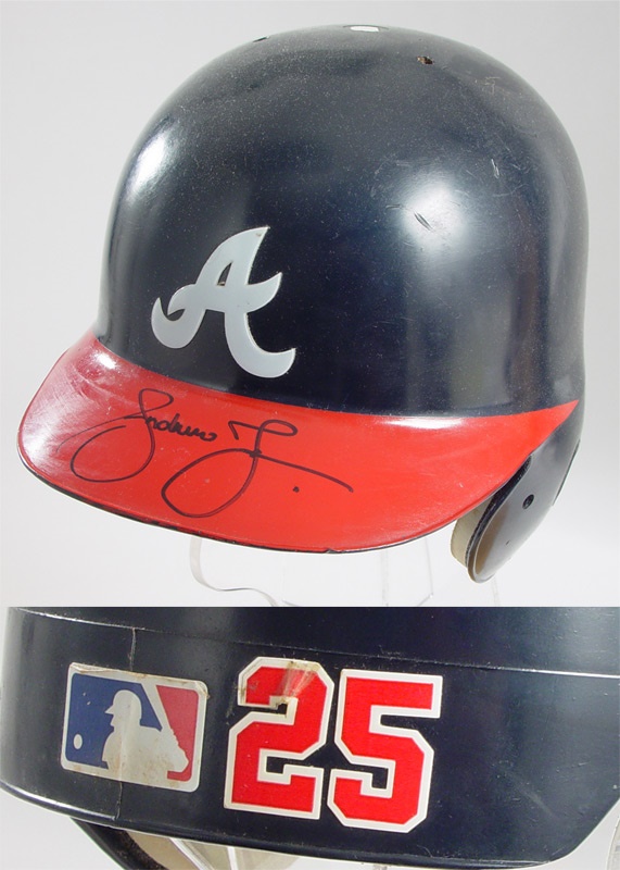 Baseball Equipment - 1998 Andruw Jones Autographed Game Used Helmet