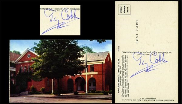 Baseball Autographs - Ty Cobb Signed Cooperstown Postcard (3.5”x5.5”)