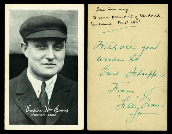 1922 Billy Evans Exhibit Card Signed on Front & Back
