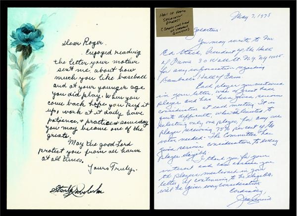 Baseball Autographs - Joe Cronin & Stan Coveleskie Handwritten Letters