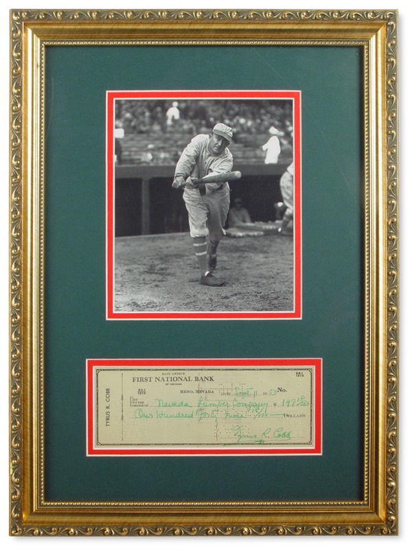Baseball Autographs - Ty Cobb Signed Check Display