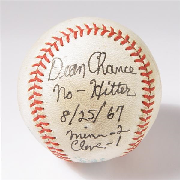 - Dean Chance Signed "No Hitter" Game Used Baseball & Photo