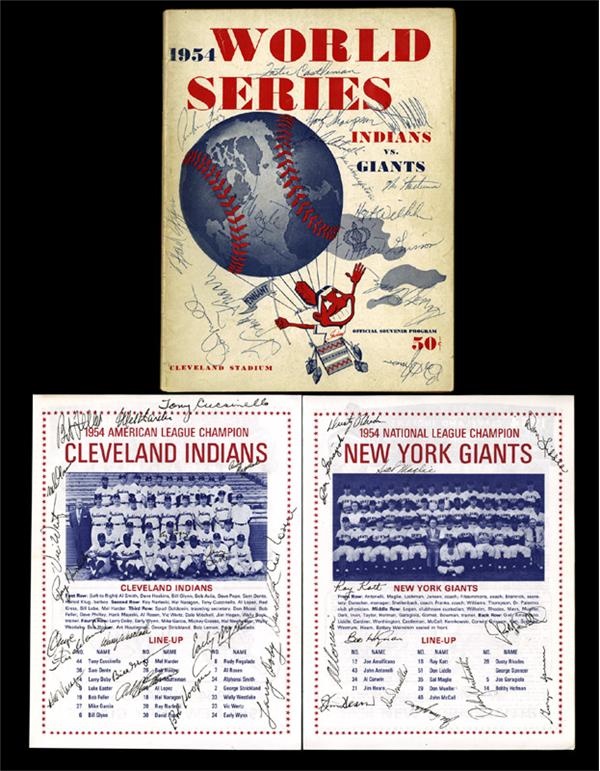 Baseball Autographs - 1954 Signed World Series Program & Reunion Inserts (3)
