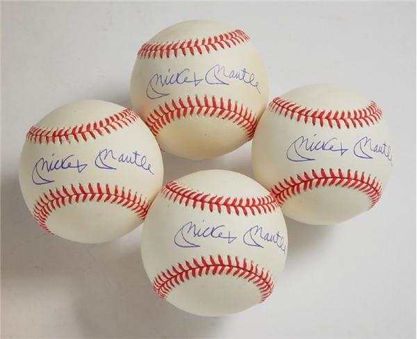Single Signed Baseballs - Mint Mickey Mantle Signed Baseballs (4)