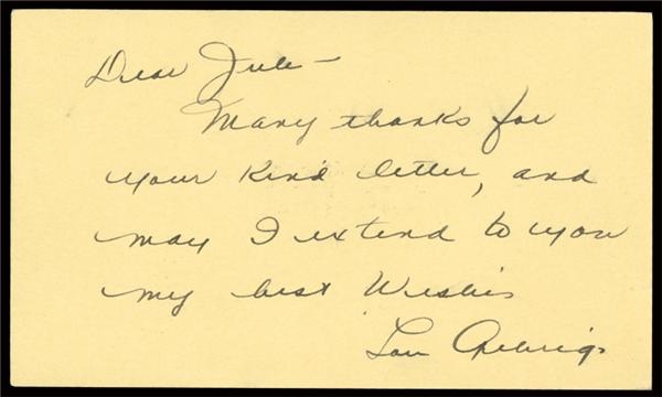 Baseball Autographs - Lou Gehrig Signed Government Postcard