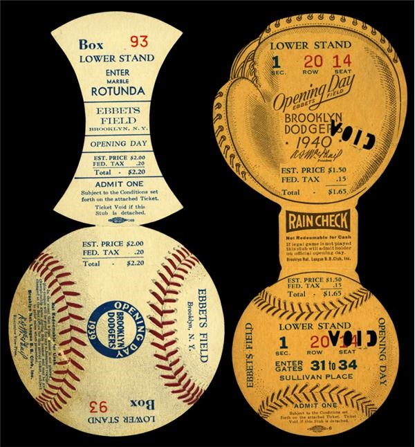 Dodgers - 1939 & 1940 Brooklyn Dodger Opening Day Figural Tickets