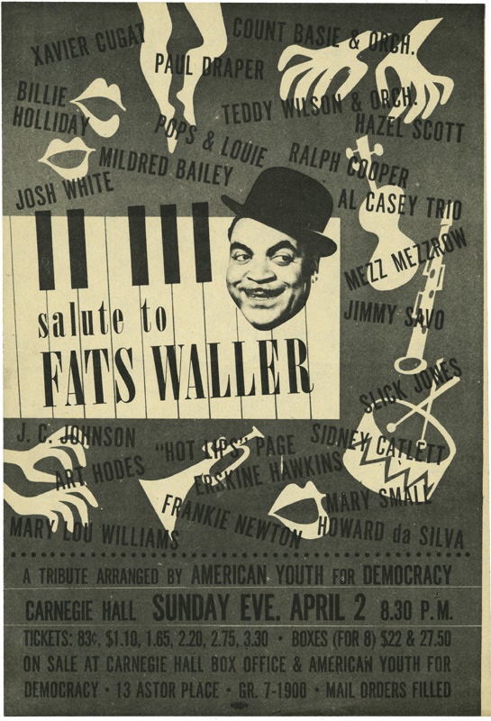Jazz - Billy Holiday Handbill 1944 Fats Waller Salute