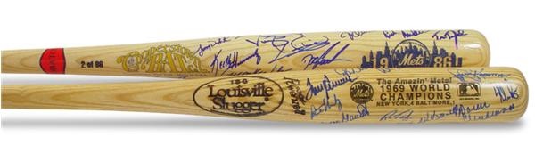 Baseball Autographs - 1969 & 1986 New York Mets Team Signed Bats (2)