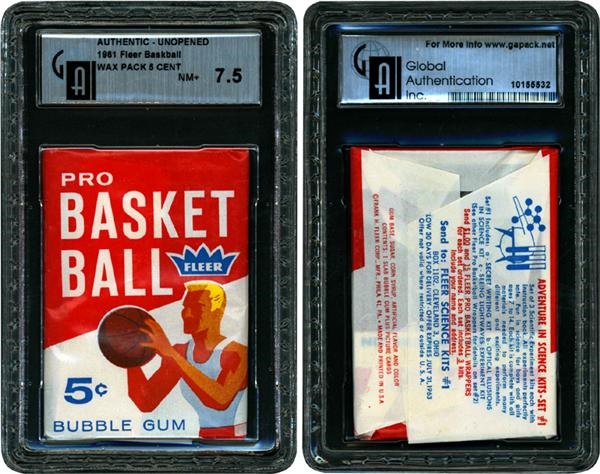 Unopened Cards - 1961/62 Fleer Basketball Pack with Wilt Chamberlain on Bottom