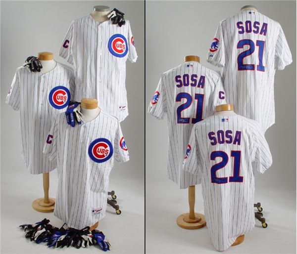 - Sammy Sosa Autographed Game Used Jerseys (2) and Batting Gloves (7)