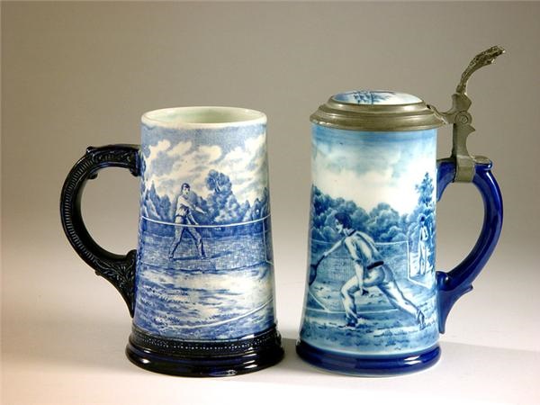The Dr. David Pagnanelli Tennis Collection - Pair of 1900 Flow Blue Tennis Steins