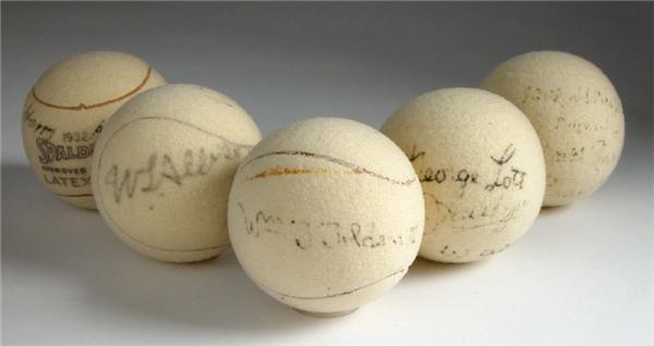 - Important 1930s Signed Tennis Ball Collection with Bill Tilden Single Signed (5)