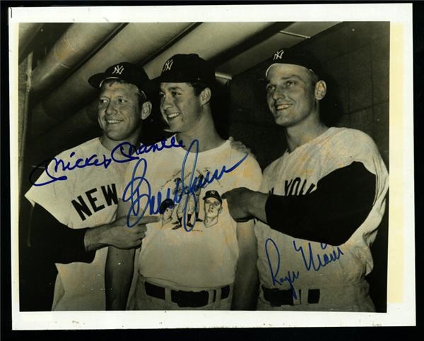 - Great Roger Maris, Mickey Mantle and Bobby Murcer Signed Photo