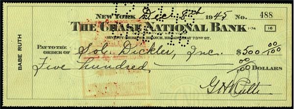 - Babe Ruth Signed Check