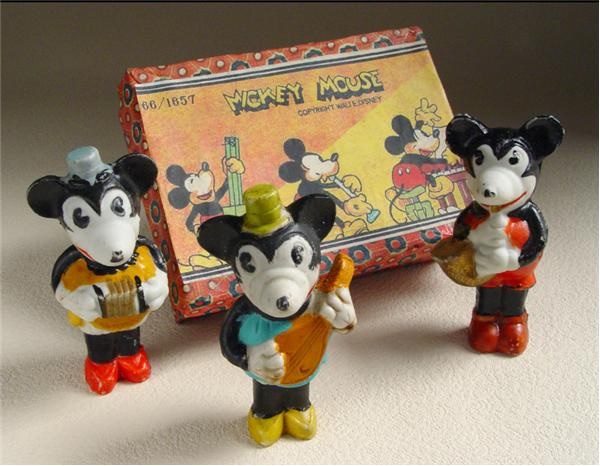 - 1930s Mickey Mouse Bisques (3) in Original Box