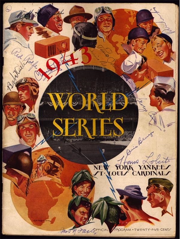 NY Yankees, Giants & Mets - 1943 World Series Signed Program with Ruth and Landis