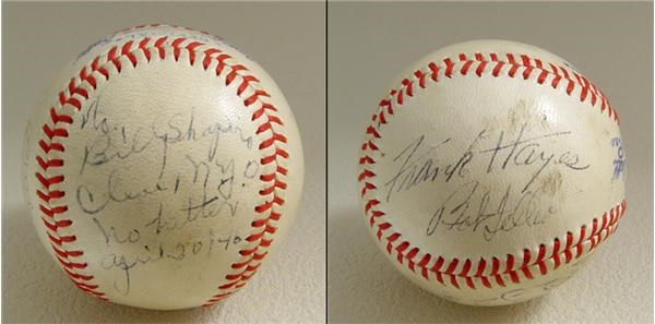 - 1946 Bob Feller / Frank Hayes No-Hit Signed Game Used Baseball