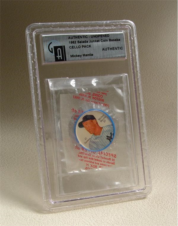 - 1962 Salada Junket Coin Baseball Unopened Cello Pack with Mickey Mantle