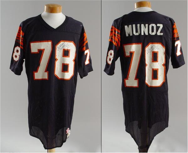 - 1980s Anthony Munoz Twice Autographed Game Worn Jersey