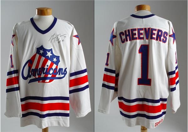 - Gerry Cheevers' Rochester Americans Throwback Game Jersey