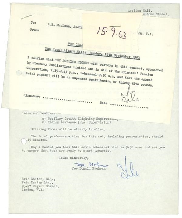 1963 Rolling Stones Royal Albert Hall Concert Letter