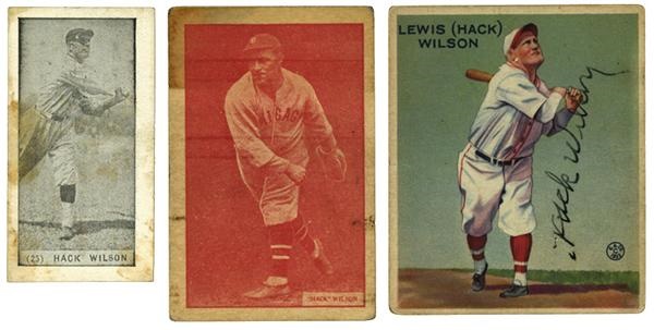 Baseball Autographs - Hack Wilson Signed 1933 Goudey Card with Two Other Wilson Cards