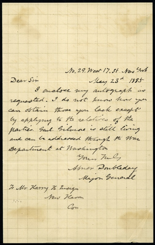 - Abner Doubleday Signed Handwritten Letter
