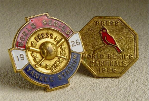 - Jesse Haines' 1926 World Series Press Pins w/ LOA from Daughter