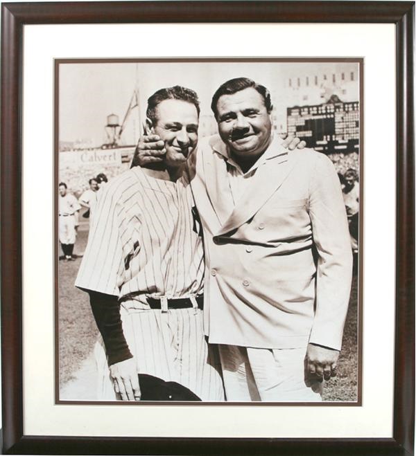 - Large Ruth-Gehrig Framed Photo with Ticket Stub From Lou Gehrig Memorial Game