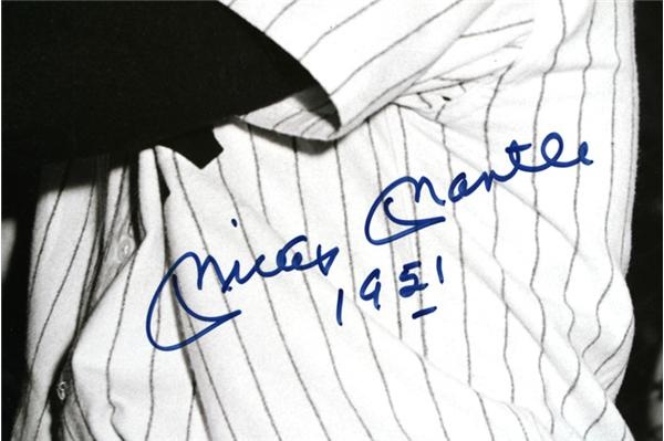 NY Yankees, Giants & Mets - Mickey Mantle Signed 16 x 20 with Notation "1951"