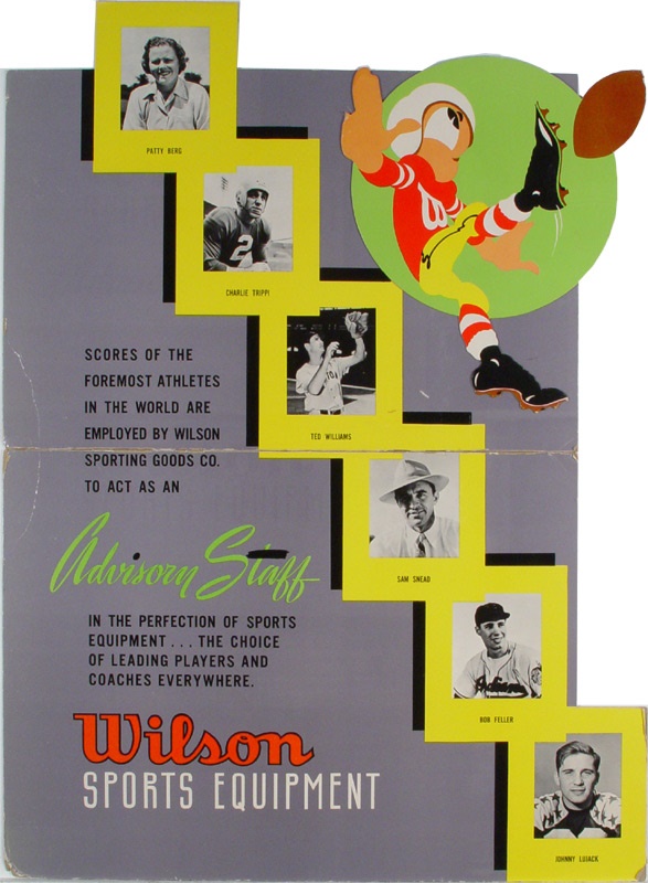- 1950s Wilson Die Cut Stand Up Advertising Display with Ted Williams