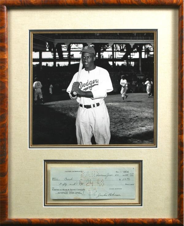 - 1948 Jackie Robinson Signed Bank Check Framed with Photo