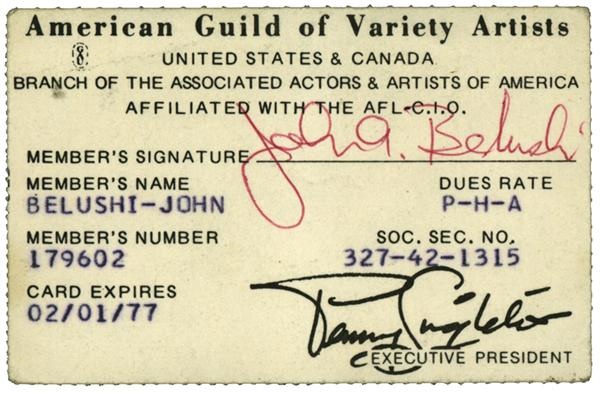 - John Belushi Signed Variety Artists Membership Card